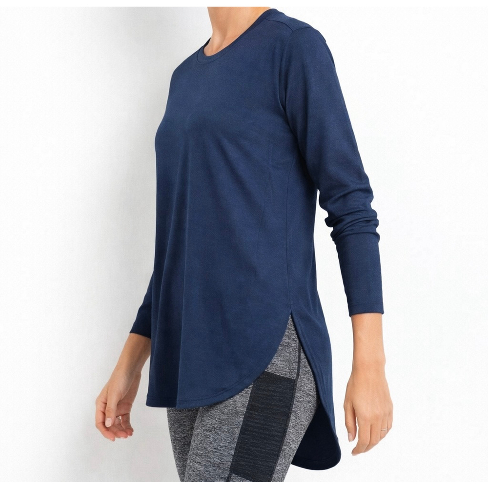 Mono B NWT Blue Long Sleeve Active Top 1XL Curved Hem Athleisure Yoga Sweatshirt